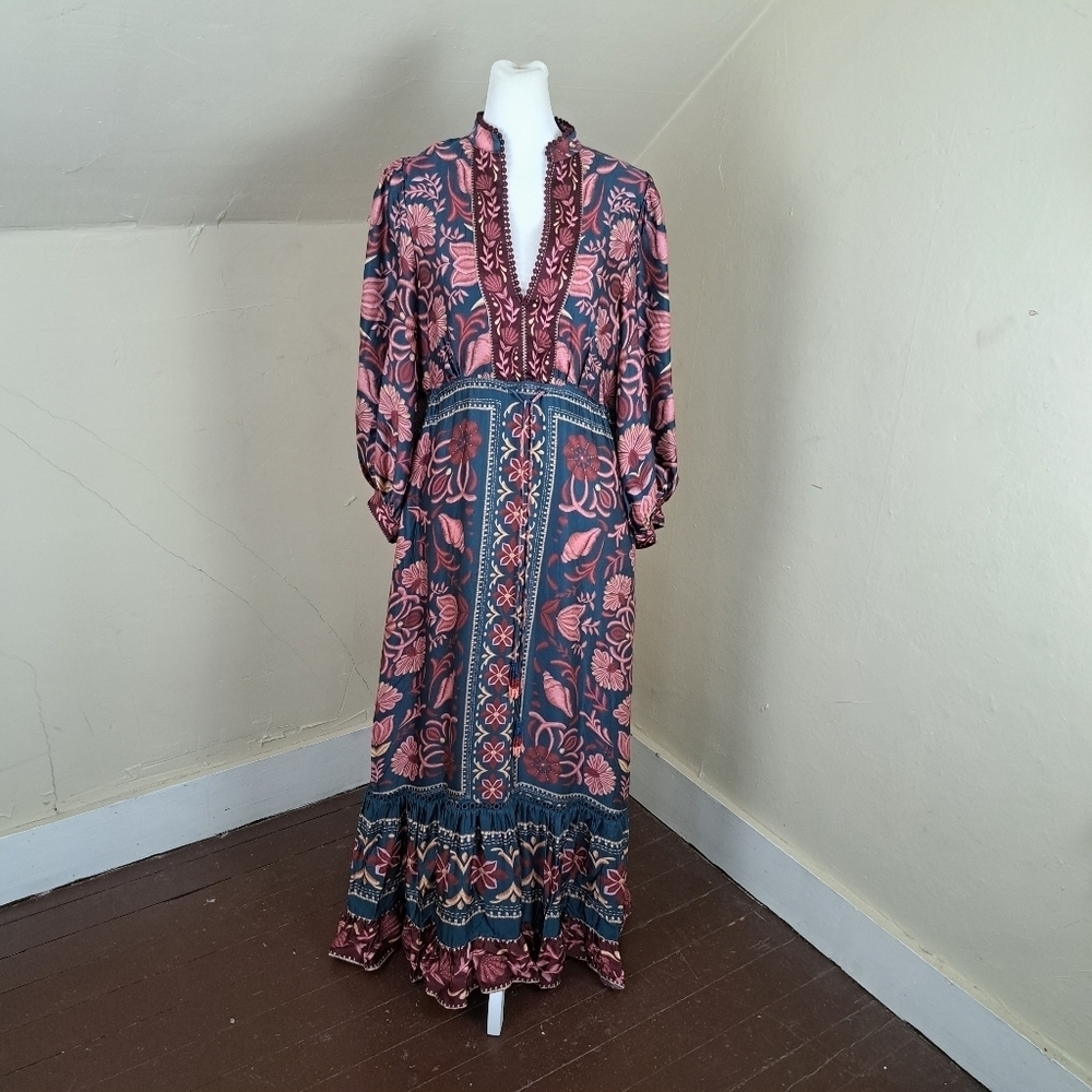 Farm Rio Seashell Tapestry Printed 3/4-Sleeve Maxi Dress Size XS - Picture 3 of 14